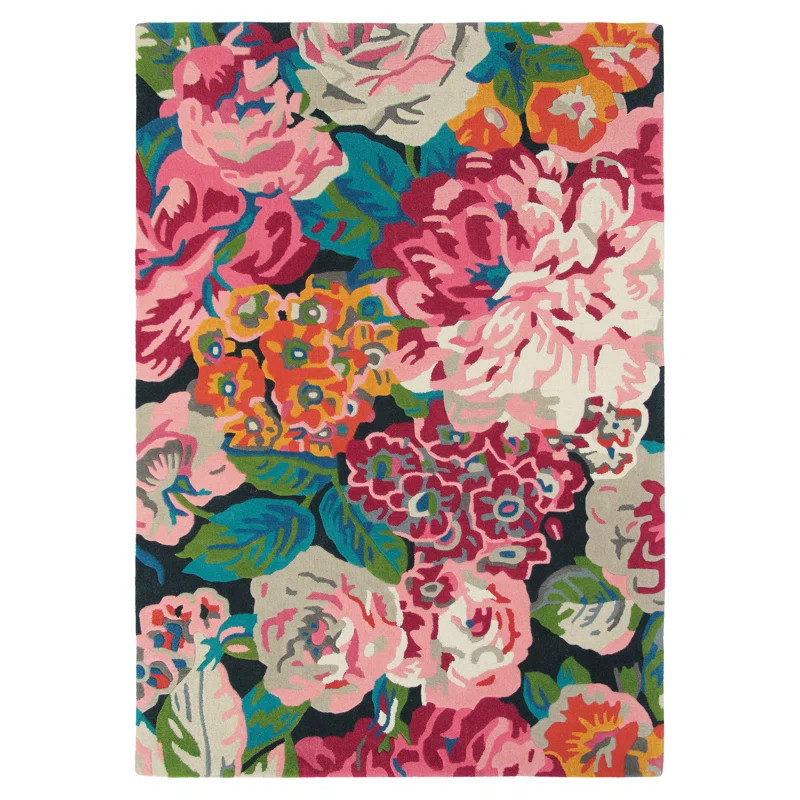 Wool Floral Area Rug in Pink/Green/Orange | Wayfair North America
