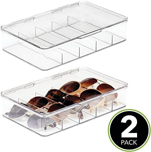 mDesign Plastic Hard Shell Stackable Eyeglass Case Storage Organizer, Hinged Lid for Unisex Sunglass | Amazon (US)