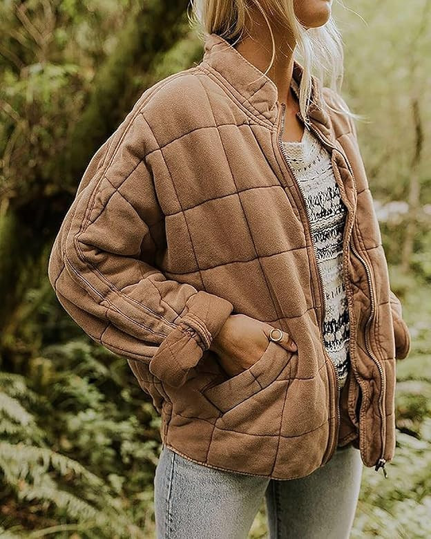 ETCYY Women's Causal Lightweight Quilted Jackets Long Sleeve Oversized Warm Winter Zip Up Coat wi... | Amazon (US)