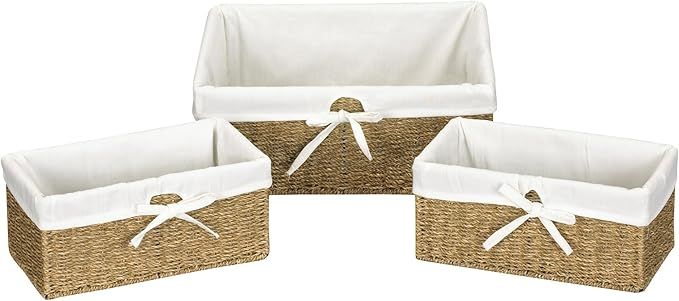 Household Essentials ML-5611 Set of Three Woven Wicker Storage Baskets with Removable Liners | Na... | Amazon (US)