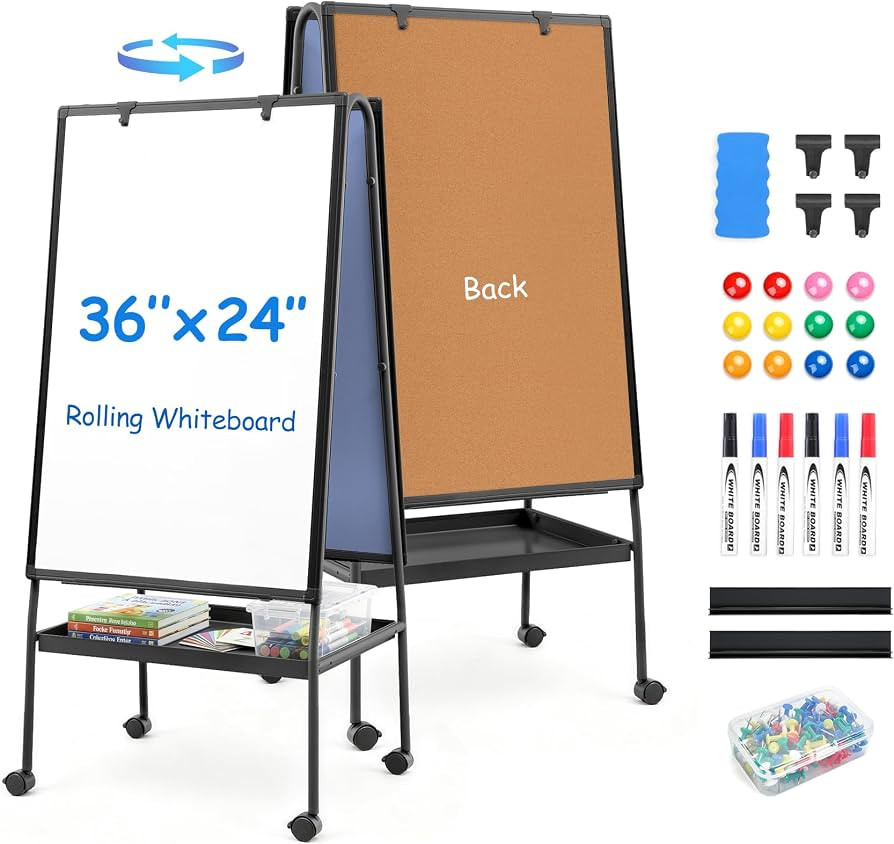 MAKELLO Rolling Whiteboard 36x24, Mobile Magnetic Whiteboard & Cork Board | Amazon (US)