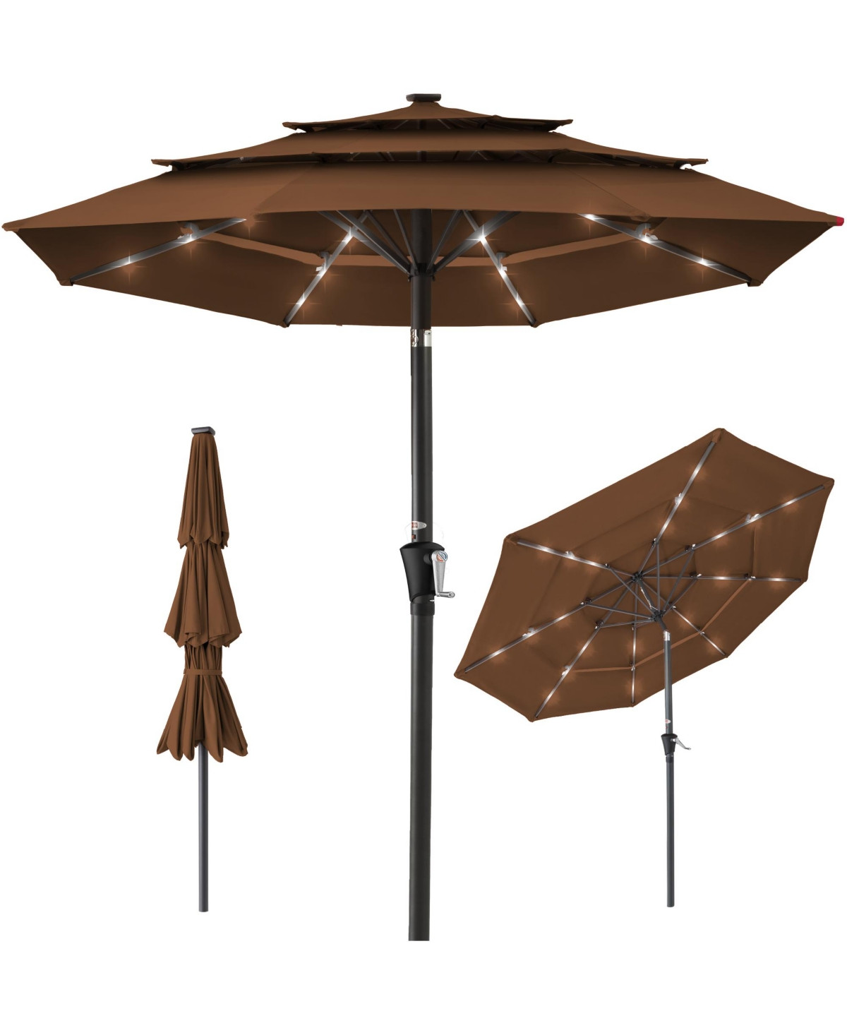 Best Choice Products 10ft 3-Tier Solar Patio Umbrella w/ 24 Led Lights, Tilt Adjustment, Easy Crank - Brown | Macy's