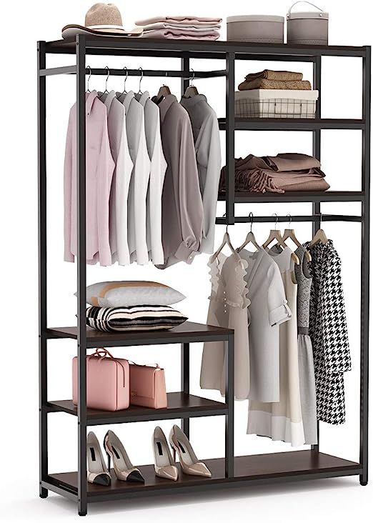 Tribesigns Free standing Closet Organizer, Double Hanging Rod Clothes Garment Racks with Storage ... | Amazon (US)