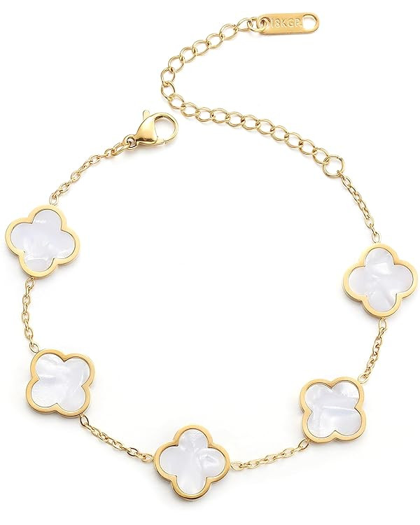 18K Gold Plated Clover Lucky Bracelet for Women White/Black/Red/Green Flower Four Leaf Link Brace... | Amazon (US)