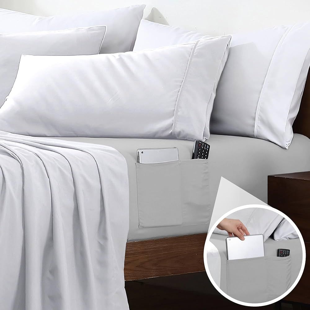 Cathay Home Twin Double-Sided Organizer Pocket Fitted Smart Sheet - Double Brushed Ultra Soft –... | Amazon (CA)