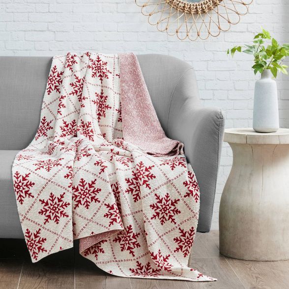 50" x 60" Frost Cotton Knit Throw White/Red | Target