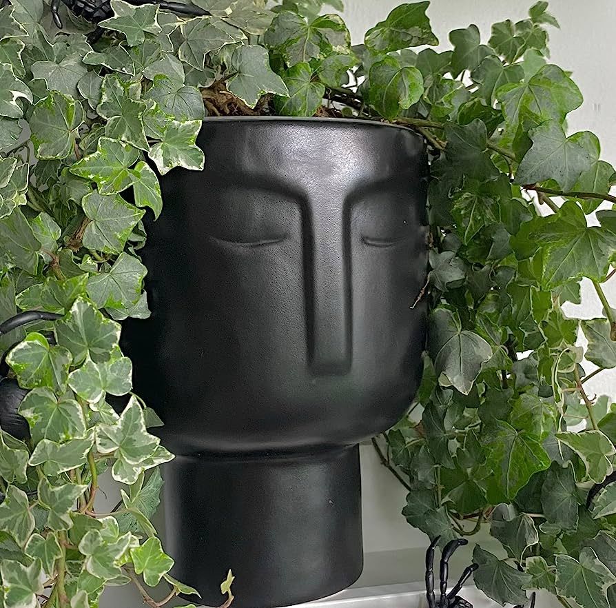 Large Face Flower Pot - Self Watering Black Ceramic Planter. Face Planter with Inner Pot. Head Plant | Amazon (US)