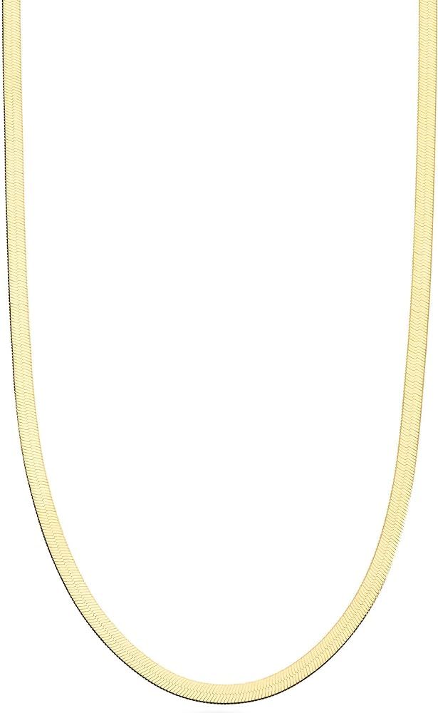 18K Gold Over Sterling Silver Italian Solid 3.5mm Flexible Flat Herringbone Chain Necklace for Wo... | Amazon (US)