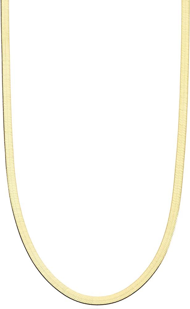Miabella 18K Gold Over Sterling Silver Italian Solid 3.5mm Flexible Flat Herringbone Chain Necklace  | Amazon (US)