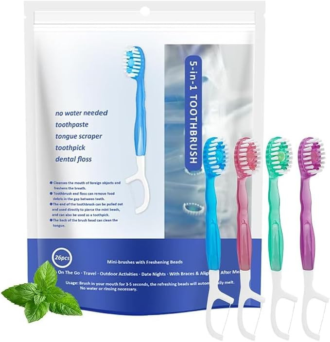 Mini Disposable Toothbrushes with Toothpaste 26 pcs 5 in 1 Travel Portable Toothbrush with Toothp... | Amazon (US)