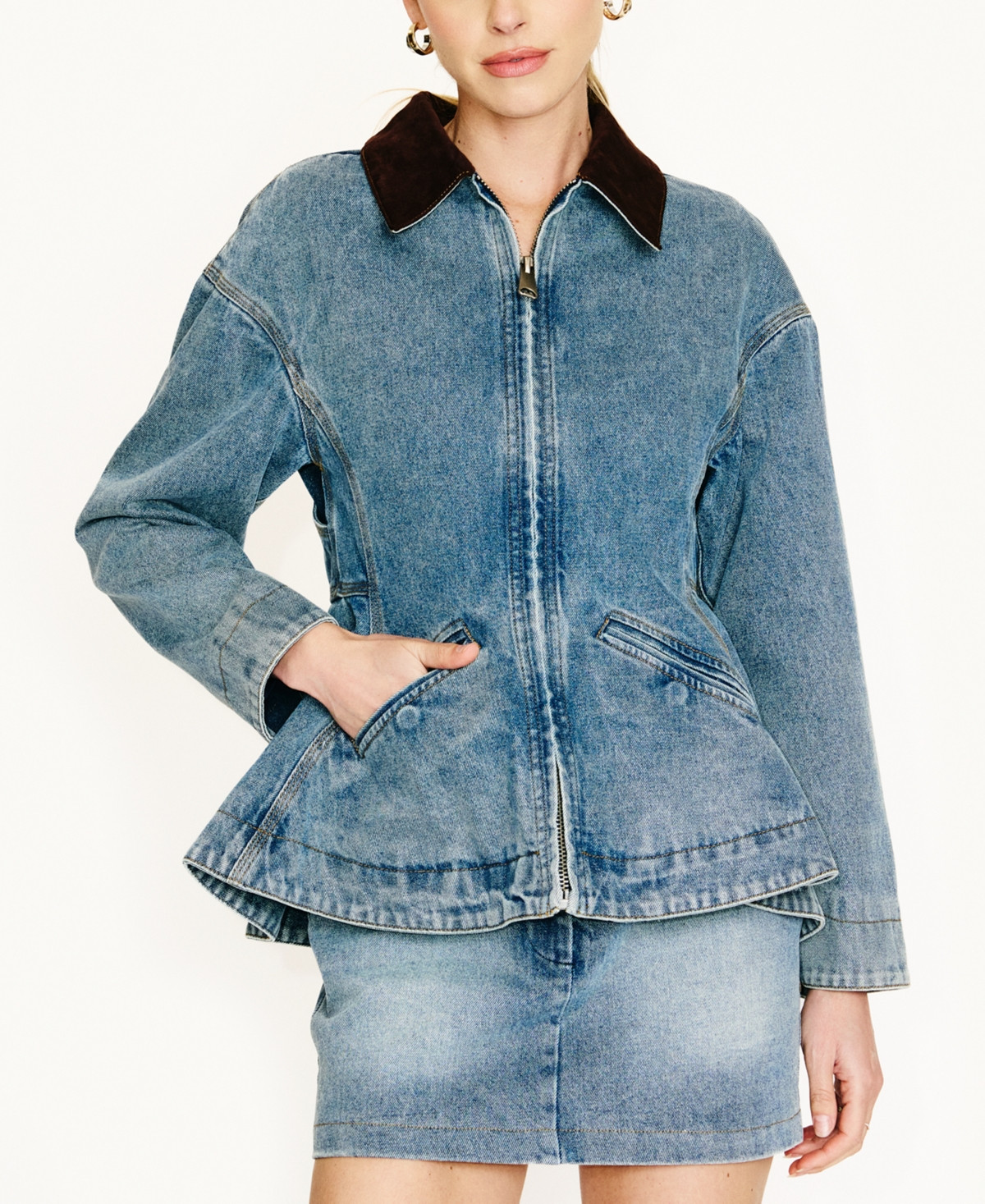 Line & Dot Women's Spread Collar Jacket - Denum Blue | Macy's