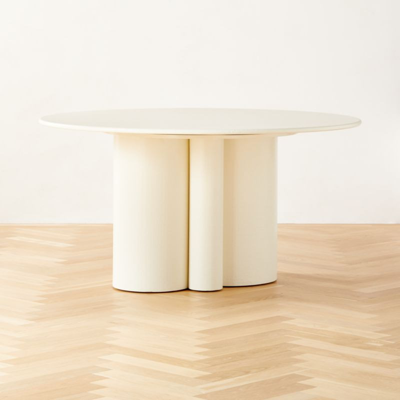 Sannois Round Lacquered Linen White Dining Table + Reviews | CB2 | CB2
