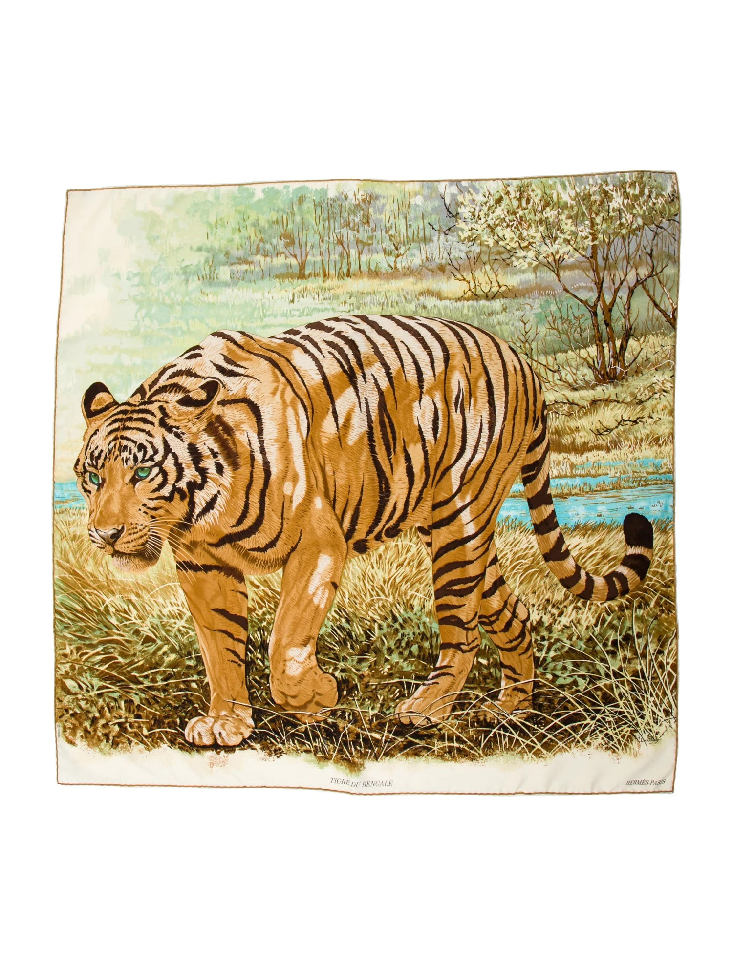 Hermès Tigre Du Bengale Silk Scarf w/ Tags - Green Scarves and Shawls, Accessories - HER793046 |... | The RealReal