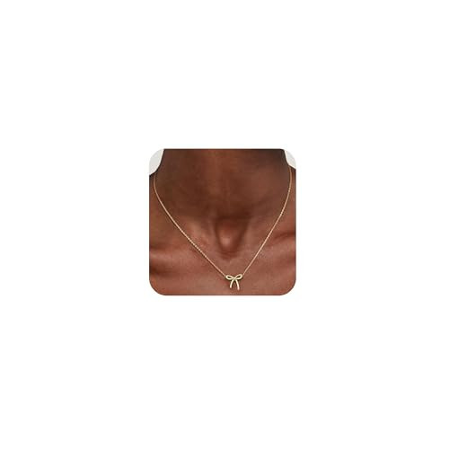 prgislew 14K Gold Bow Necklace for Women - Bow Necklace 14K Dainty Gold Plated Necklace Cute Small Tiny Bow Pendant Choker Chain Necklace Trendy Necklaces for Women Gold Jewelry Gift | Amazon (US)