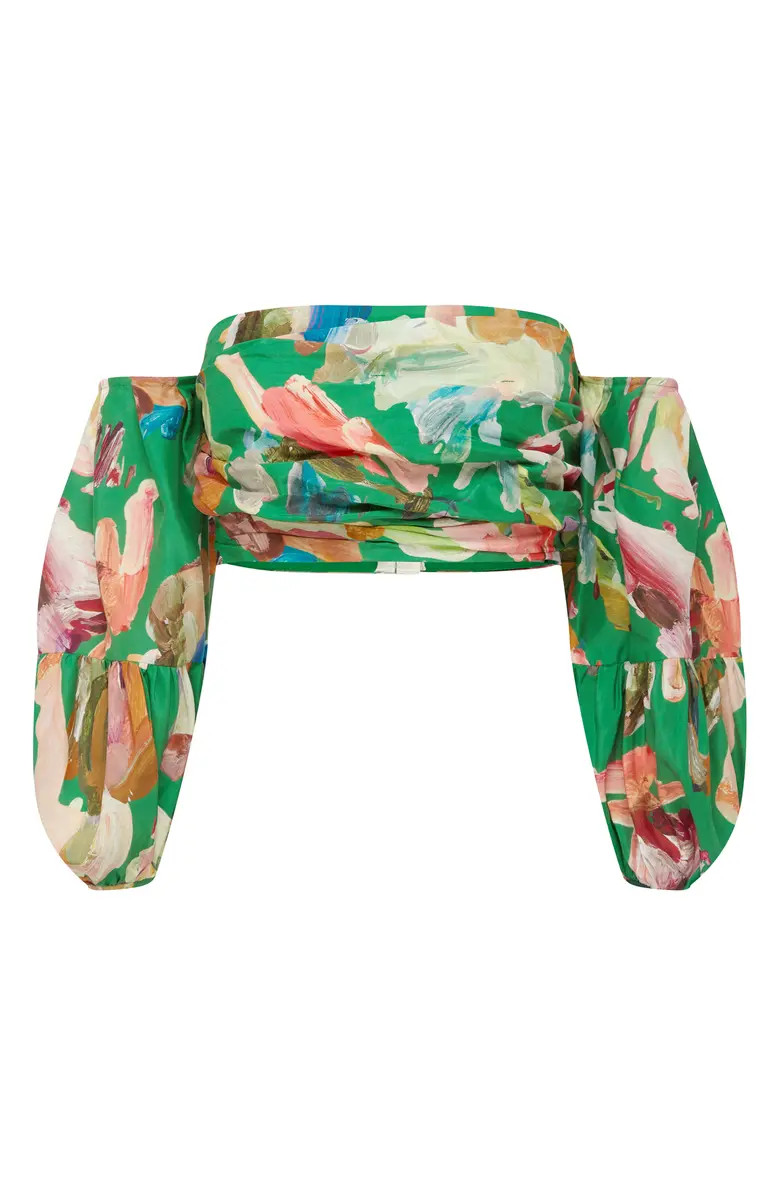 ALEMAIS Arlo Off the Shoulder Puff Sleeve Silk Crop Top | Nordstrom | Nordstrom