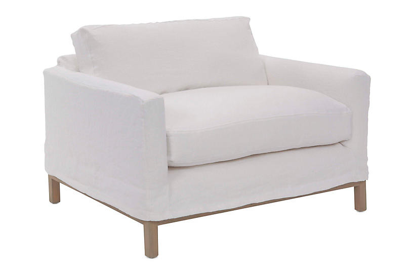 Dufton Slipcover Club Chair - White Linen - Community | One Kings Lane
