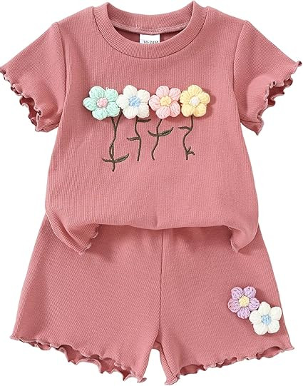 Yvowming Toddler Baby Girl Clothes Outfits,Summer Ruffle Ribbed Flower T Shirt Shorts Set Clothes... | Amazon (US)