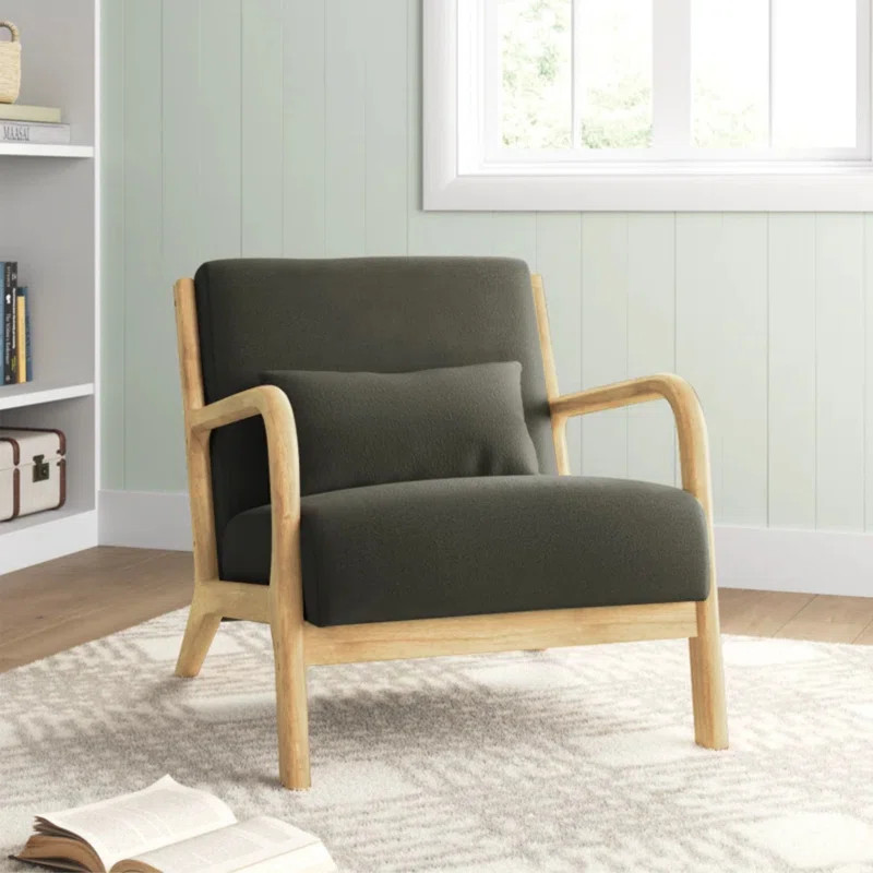 Hertford 26" Wide Mid Century Upholstered Solid Wood Accent Chair with an Extra Pillow | Wayfair North America