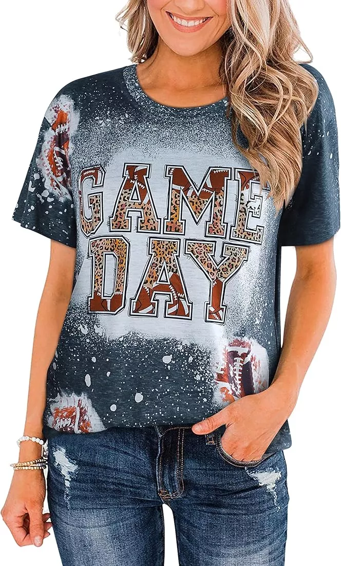 Game Day Shirt Women Football Mom T-Shirt Short Sleeve Sunday