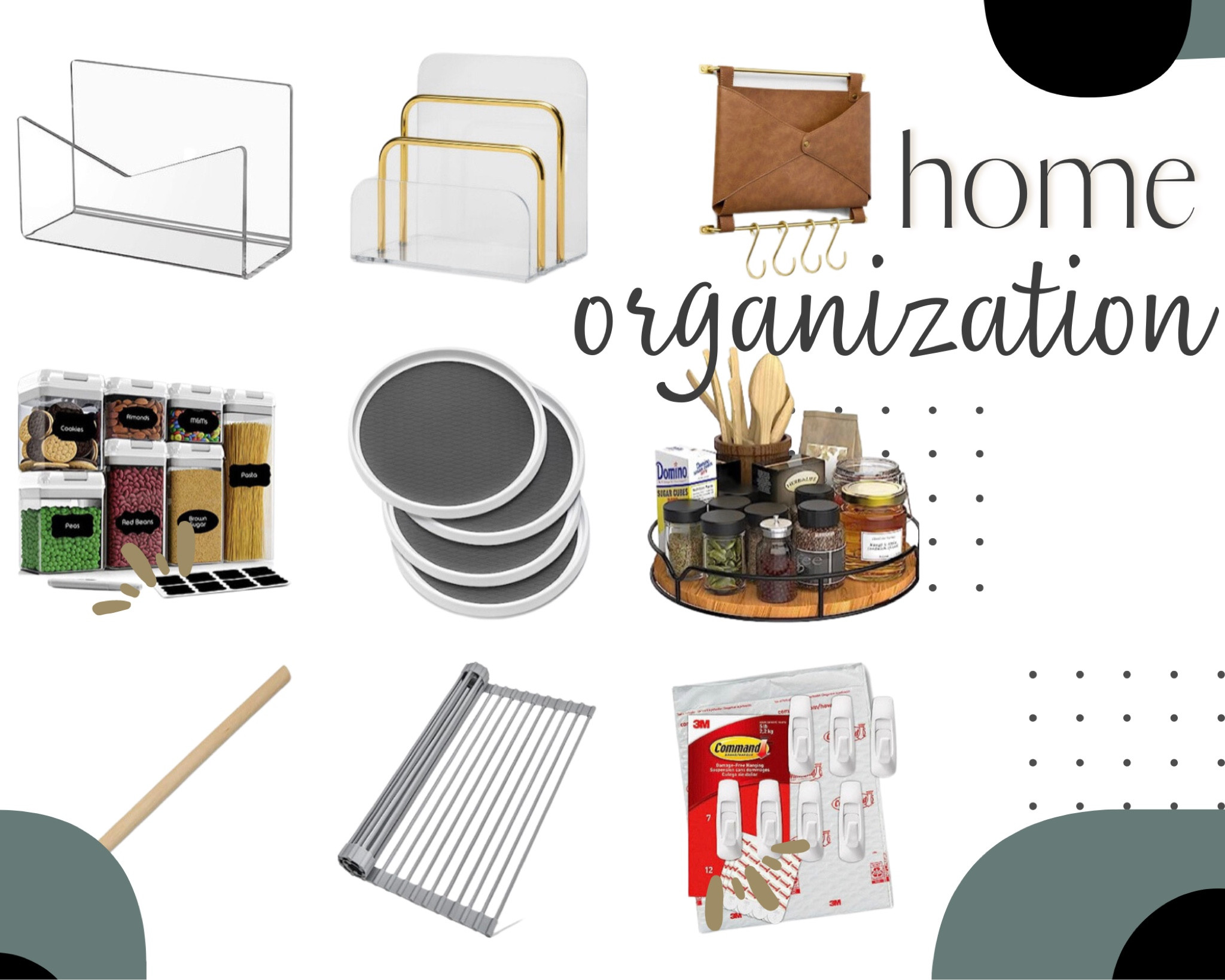 My favorite home organization hacks

Command hooks
Over the sink dish drying rack 
Dowel rods for shoe storage
Mail pouch and ceramic post holder
Lazy Susan’s
Dry goods and baking canisters 

#LTKfamily #LTKhome #LTKunder50