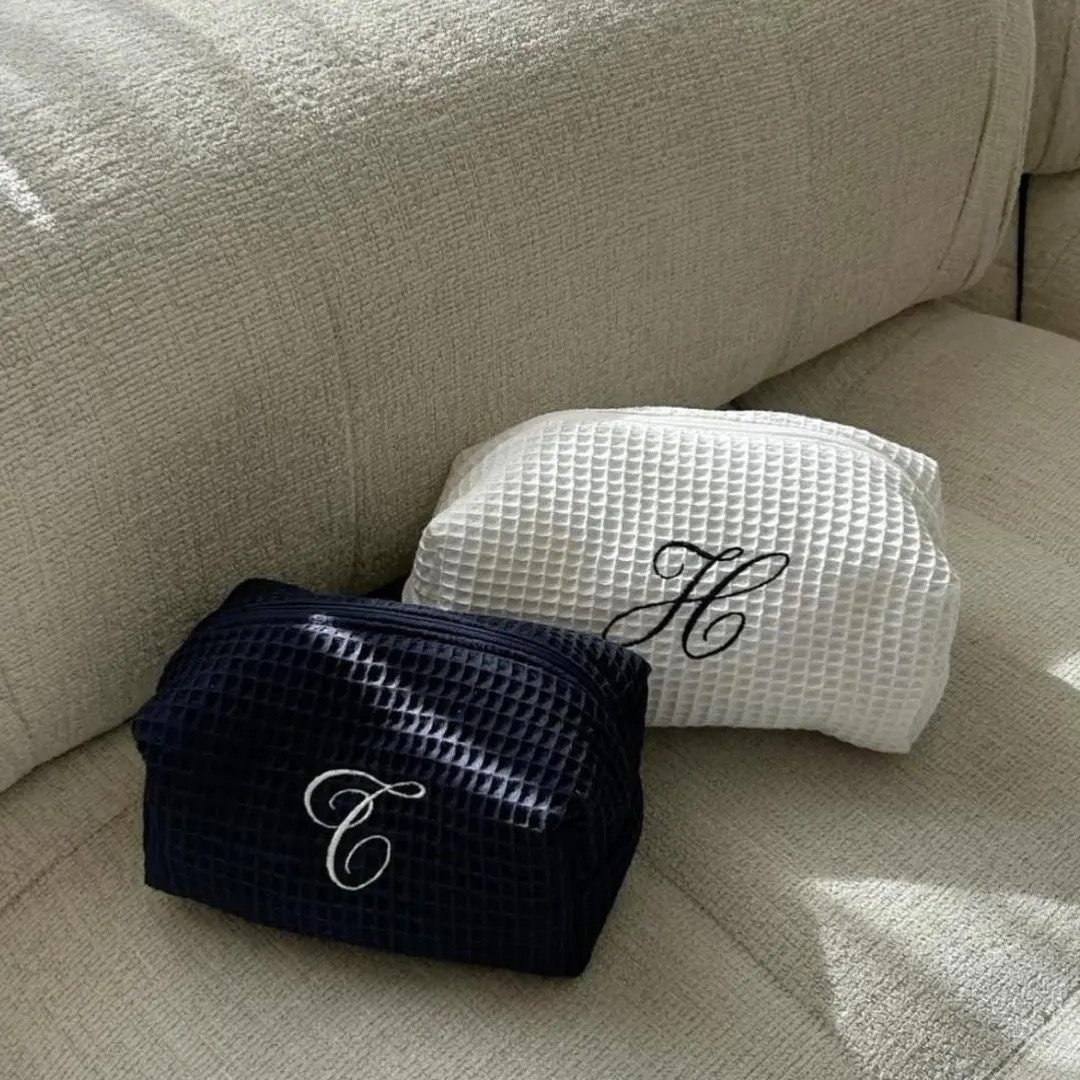 Personalized Makeup Bag, Embroidered Waffle Travel Cosmetic Bag, Monogram Bag, Custom Makeup Bag,... | Etsy (US)