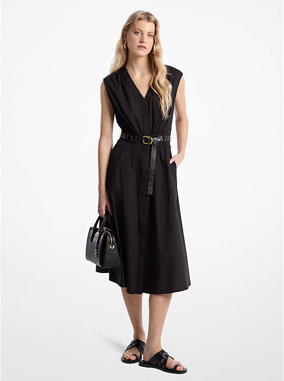 Stretch Cotton Poplin Belted Midi Dress | Michael Kors US