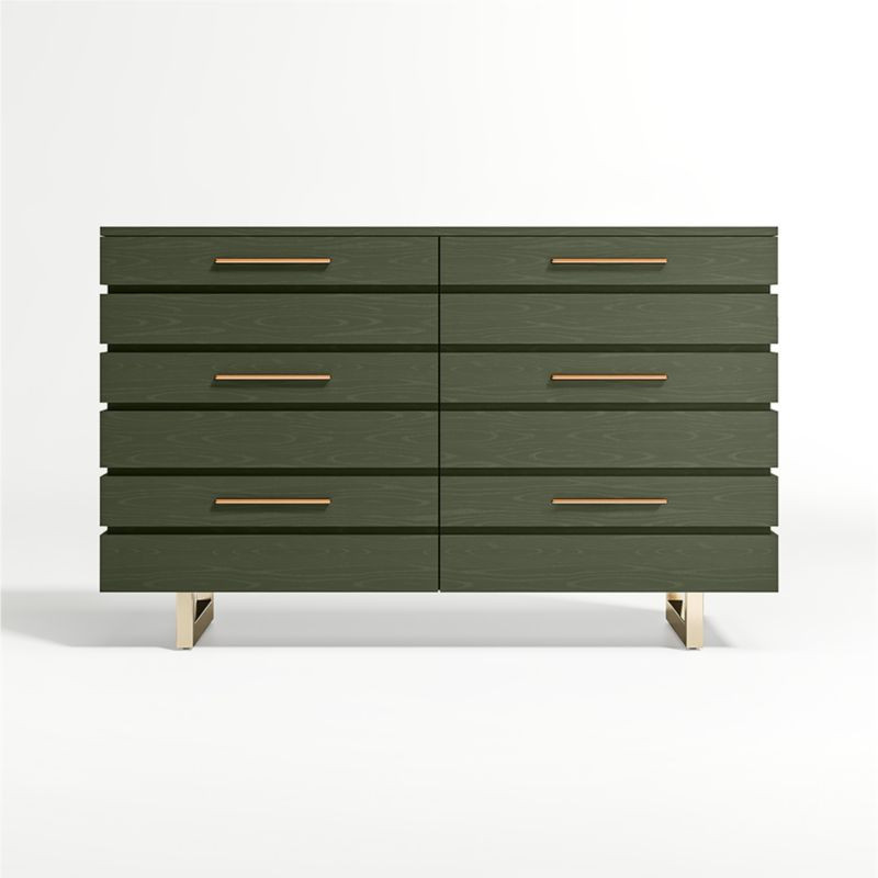 Jewel Dark Green Wood 6-Drawer Wide Kids Dresser + Reviews | Crate & Kids | Crate & Barrel