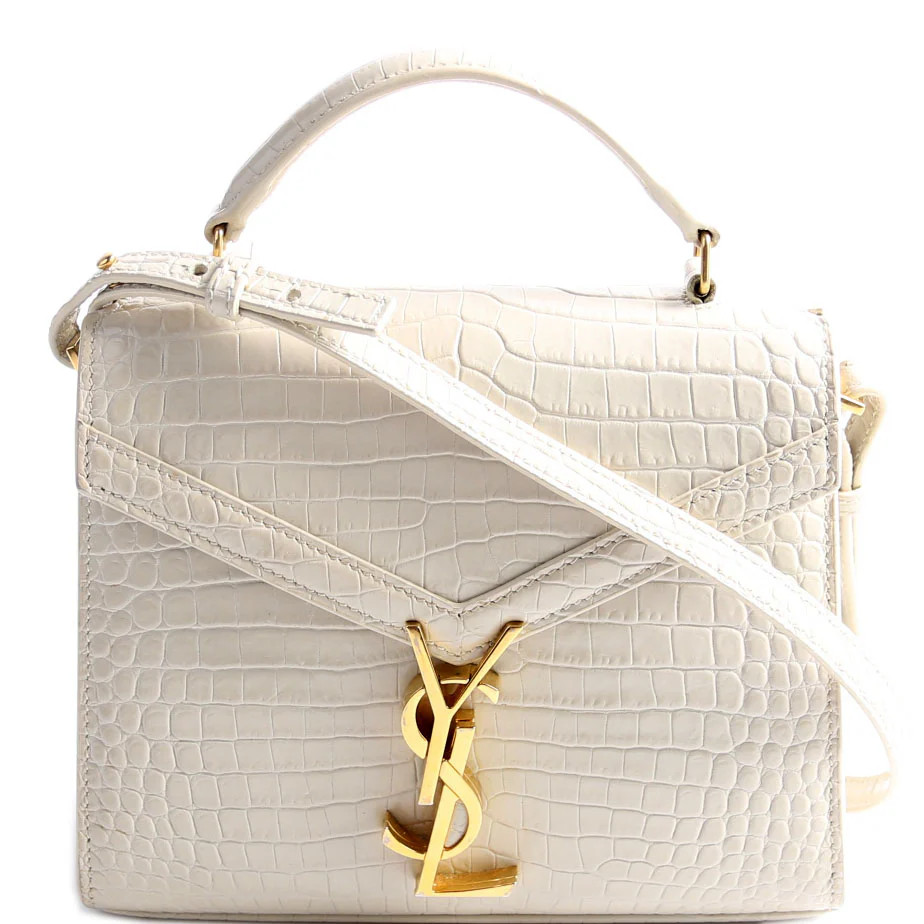 623930 Cassandra Croc Embossed Top Handle Cream | Keeks Designer Handbags