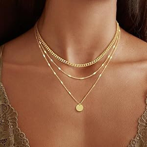 14K Gold Plated Layering Necklaces For Women Gold Necklace Set, Cuban Link, Snake Chain, Papercli... | Amazon (US)