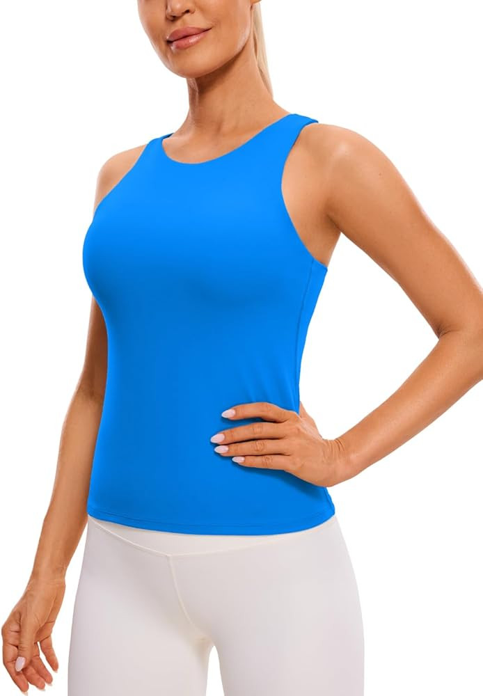 CRZ YOGA Butterluxe Womens Racerback Workout Tank Top with Built in Shelf Bra - Padded High Neck ... | Amazon (US)