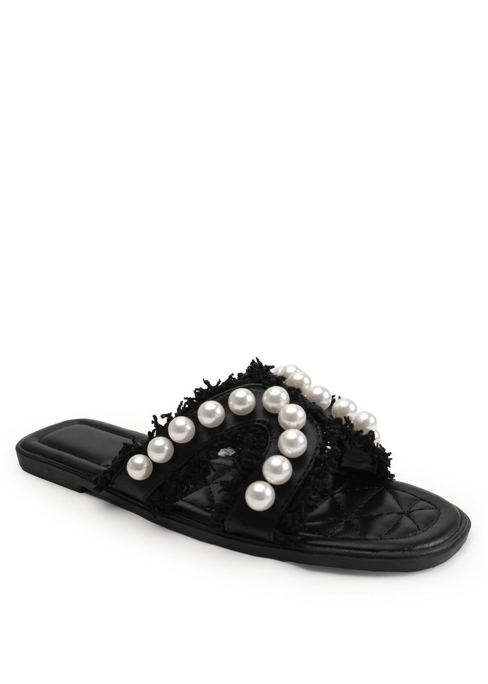 Where's That From Black Pu Vivienne Sandal With Pearl Detail - Size 6 | Matalan (UK)