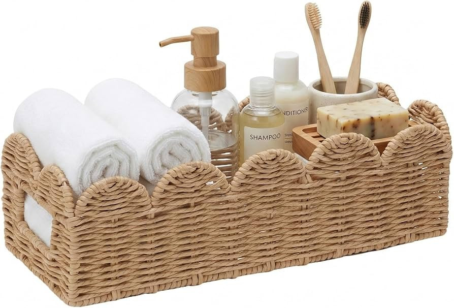 Natural Scalloped Basket, Toilet Tank Tray, Back of Toilet | Amazon (US)