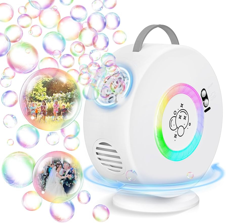 Weilim LED Bubble Machine, Rechargeable 90\u00b0/360\u00b0 Rotating Blower for Kids | Amazon (US)