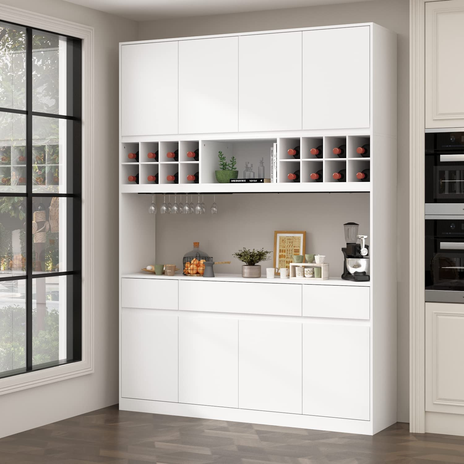 AIEGLE Large Kitchen Hutch Cabinet, Storage Cupboard Pantry with 8 Doors, 3 Drawers, Wine Rack & ... | Amazon (US)