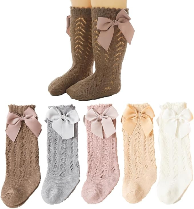 Baby Girls knee high socks Toddler Bow Mesh Breathable Dress Socks Kids Cotton Tube Uniform Stock... | Amazon (US)