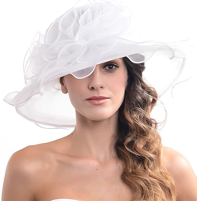Kentucky Derby Church Dress Hat for Women Yellow Fascinator Bridal Tea Party Wedding Hat Wide Bri... | Amazon (US)