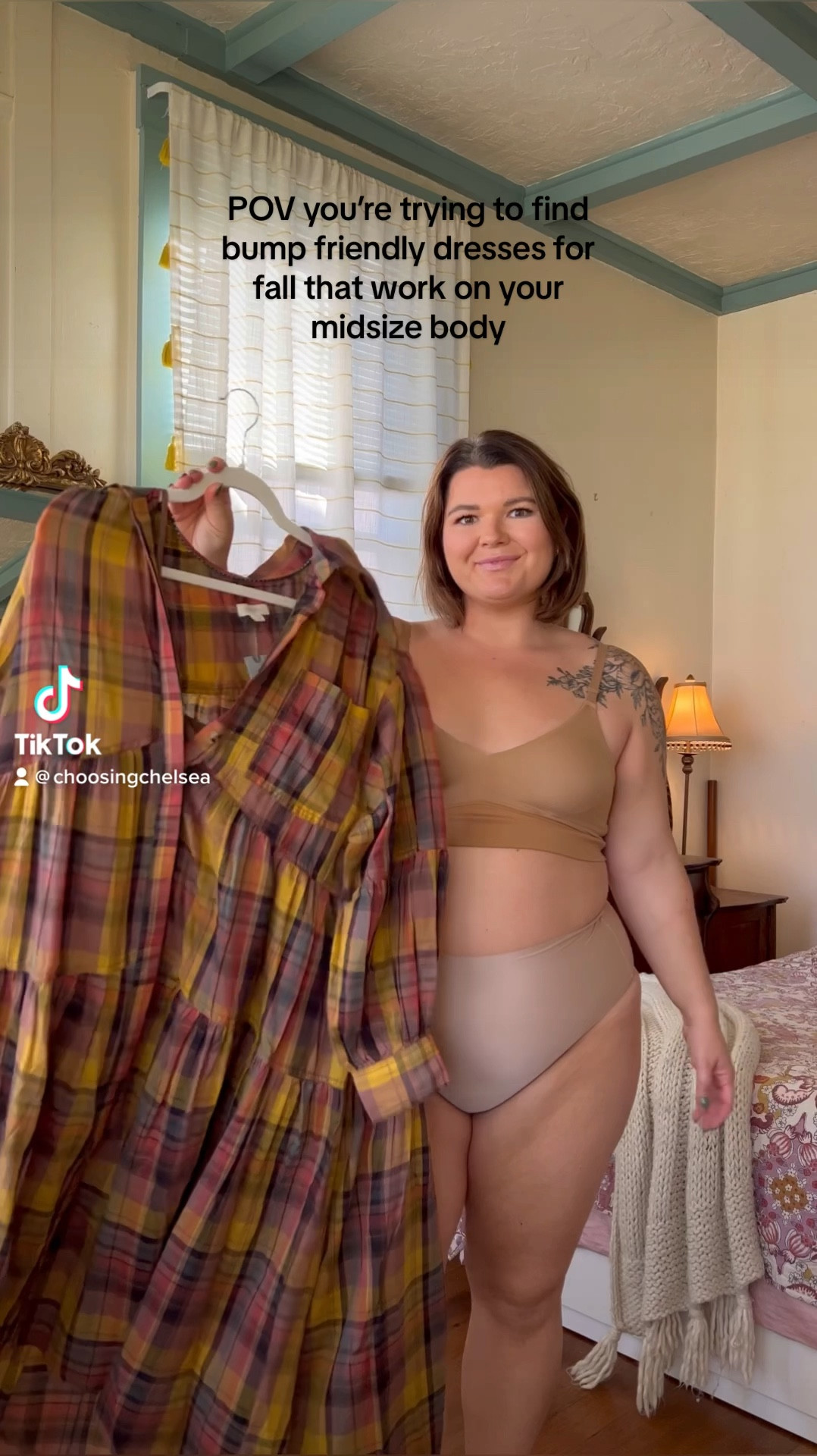 On the hunt for fall dresses for my midsize body that accommodate a growing baby bump! First up is this flowy dress from Anthropologie in a size large petite  Comes with inner slip as well! Also wearing my favorite comfy bralettes from Harper wilde in size XL  

#LTKmidsize #LTKbump #LTKSeasonal