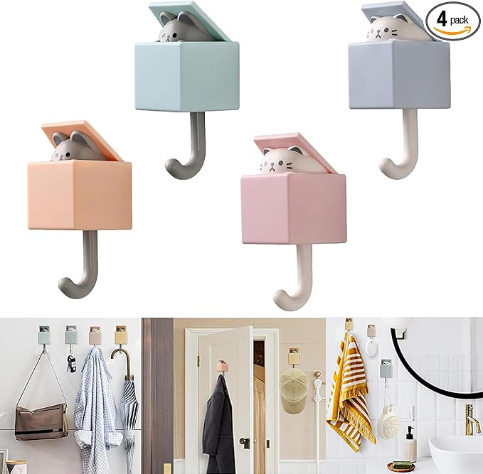 4 Pcs Cute Adhesive Wall Hooks for Coats,Towel,Robes,Bag,Key,Heavy Duty Command Hooks Can Bear 2.... | Amazon (US)