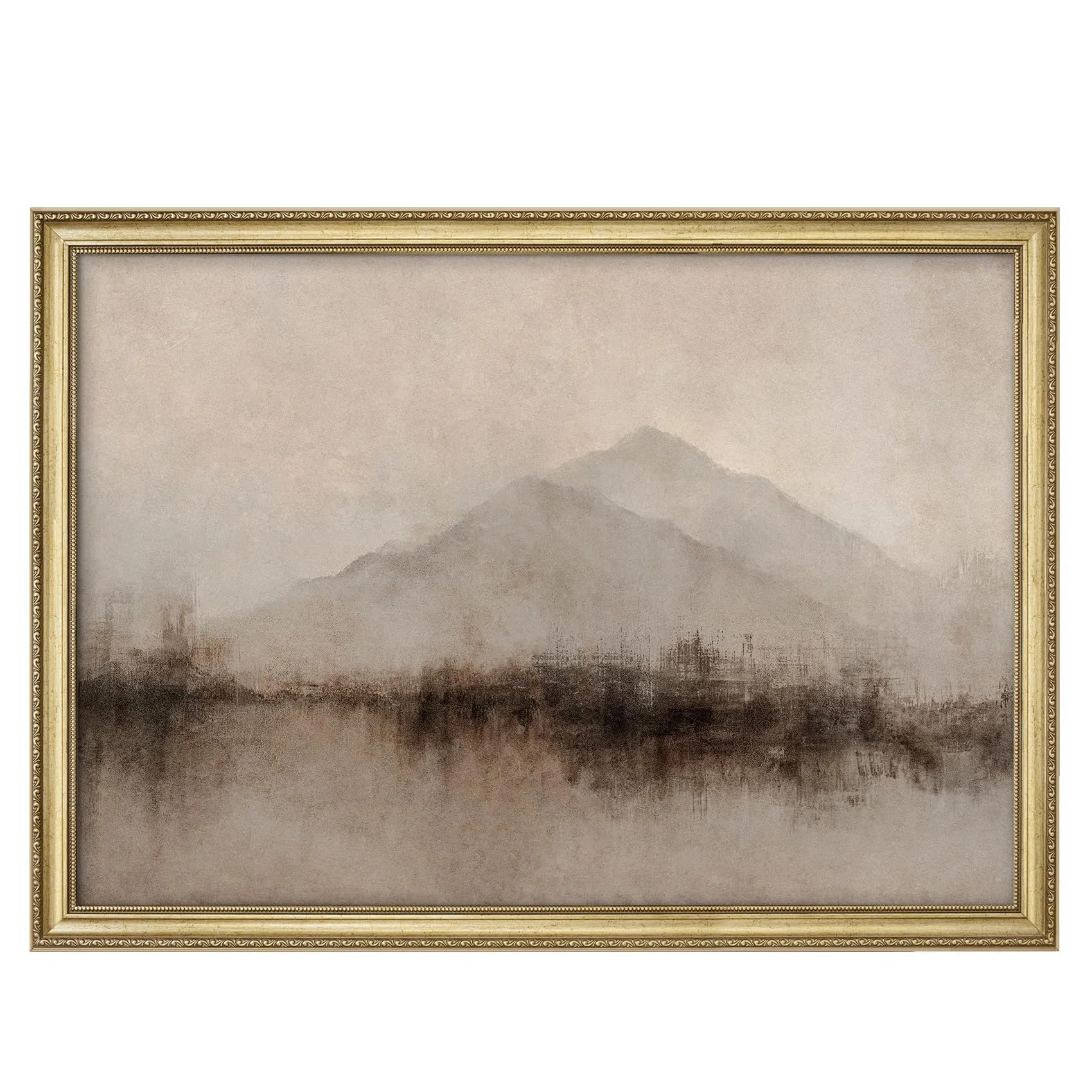 wall26 Misty Mountain Landscape Serene Nature Minimalist Illustrations Gold Framed Wall Art Decor... | Wayfair North America