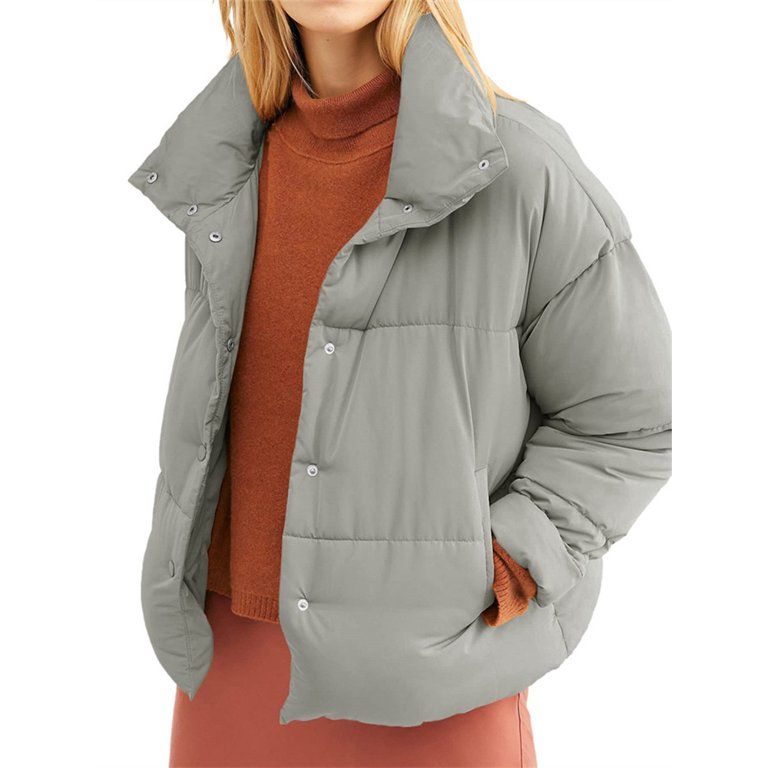 Langwyqu Solid Color Long Sleeved Women Winter Fashion Puffer Jacket Lightweight Coat | Walmart (US)