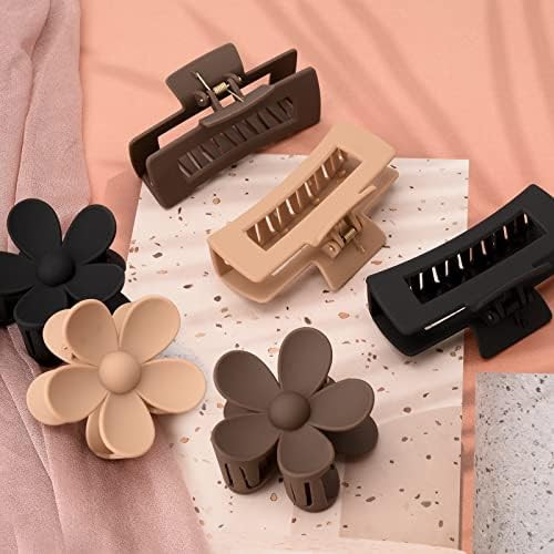 6 Pack 4.1 Inche Large Rectangle Hair Claw Clips Matte Flower Hair Clips, for Women Thin Thick Cu... | Amazon (US)