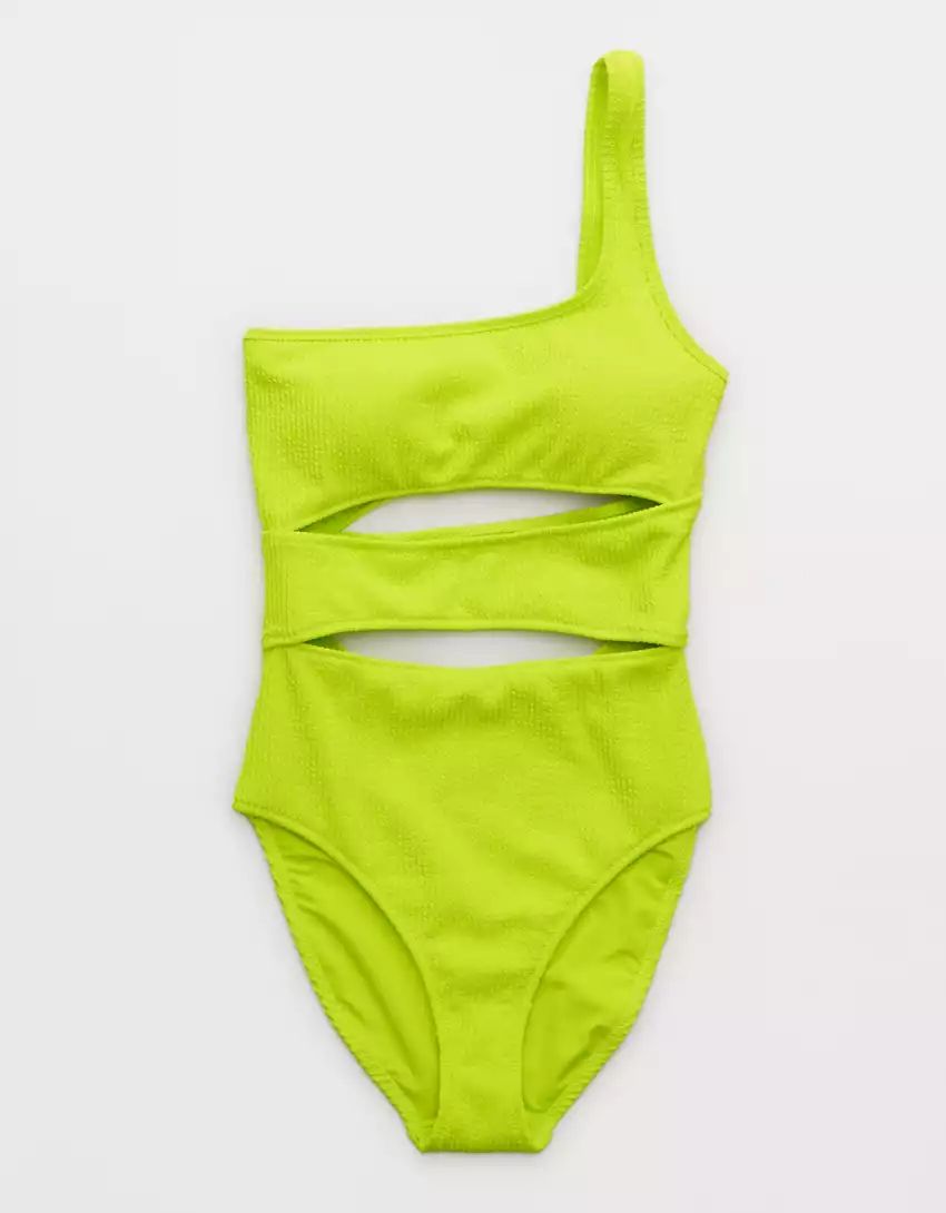 Aerie Crinkle Cut Out One Shoulder One Piece Swimsuit | Aerie