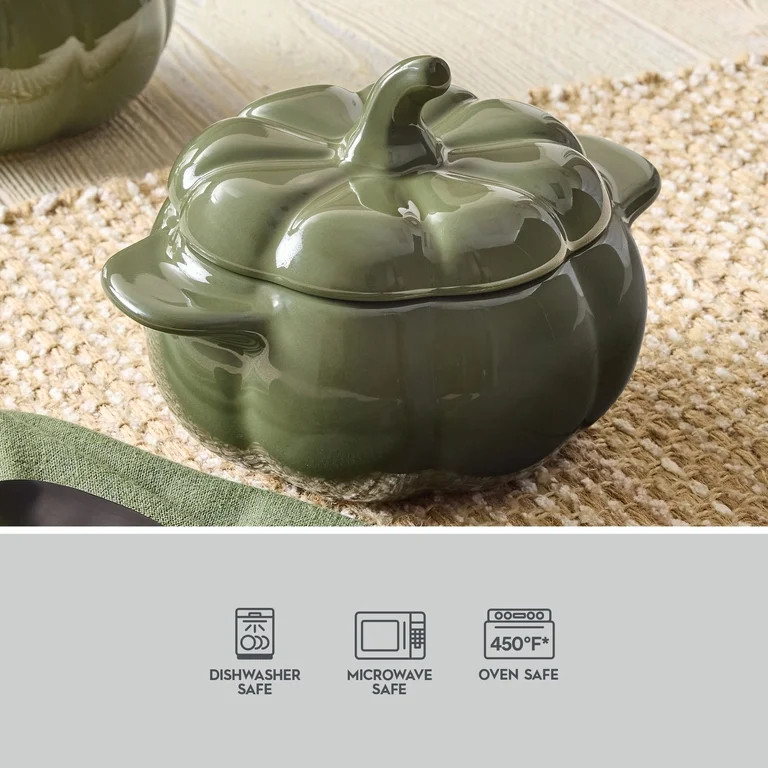 Better Homes & Gardens 8 oz Green Figural Pumpkin Stoneware Cocotte with Lid | Walmart (US)