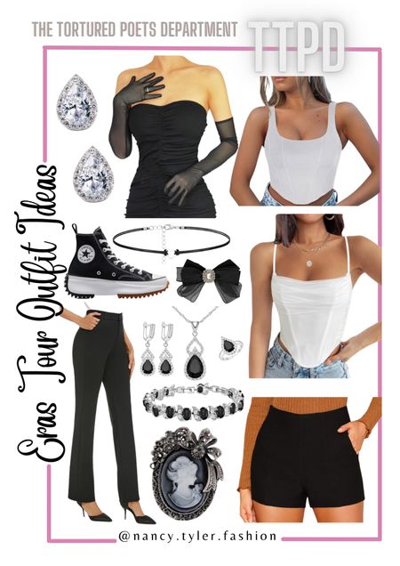 Amazon The Tortured Poets Department  Taylor Swift Outfit Ideas. 📝🤍 Eras Tour 2024 outfit ideas!  🤍🪶I linked some other items to this post as well. 🤍📚📖
#TaylorSwift #ErasTour #TTPDTaylorSwift  #TaylorSwiftTTPD #TheTorturedPoetsDepartment #TheTorturedPoetsDeparymentTaylorSwift Taylor Swift Eras Tour Ideas, Taylor Swift Lover Era, Taylor Swift 1989, Taylor Swift Movie, Taylor Swift Fearless, Taylor Swift Speak Now, Taylor Swift Red, Taylor Swift reputation, Taylor Swift evermore, Taylor Swift folklore, Taylor Swift outfits, Taylor Swift Eras Tour outfit ideas, Taylor Swift Eras Tour inspo, Taylor Swift inspo, Taylor Swift TTPD, Taylor Swift The Tortured Poets Department, , Taylor Swift Eras Tour TTPD outfits, TTPD outfit, The Tortured Poets Department  Taylor Swift outfits, white Taylor Swift outfits, black Taylor Swift outfits, white outfits, black accessories, white dresses, spring white dresses, summer white dresses, white party dresses, white prom dresses, white shower dresses, white sequin dresses, white sparkly dresses, shiny white dresses, fun dresses, formal dresses, light prom dresses, poetry, Tortured Poets, white formal dresses, brooches, black gloves, formal black gloves, choker necklaces, corset tops, corset dresses, women’s black shorts, black Converse shoes 

#LTKFestival #LTKparties #LTKstyletip