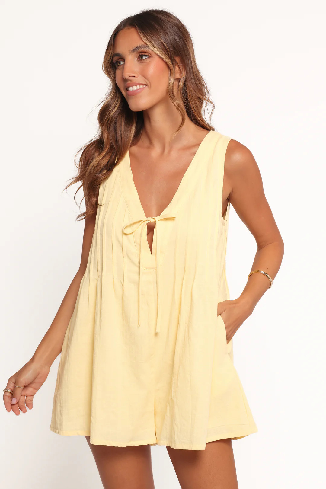 Kallie Tie Front Romper - Butter Yellow | Petal & Pup (US)