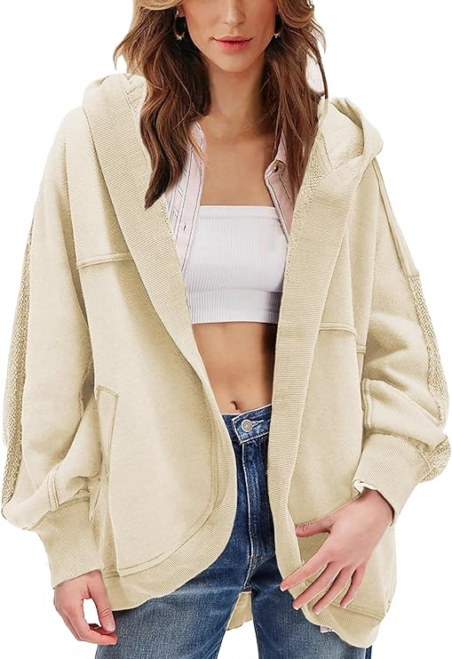 Womens Hooded Cardigan Jacket Open Front Raglan Sleeve Fall 2025 Sweatshirt Outfits Outwear with ... | Amazon (US)