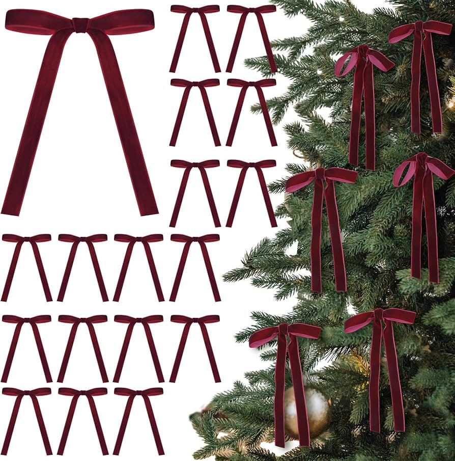 24 Pcs Velvet Bows for Christmas Tree Vintage Ribbon Bows for Crafts Garland Home Coquette Weddin... | Amazon (US)