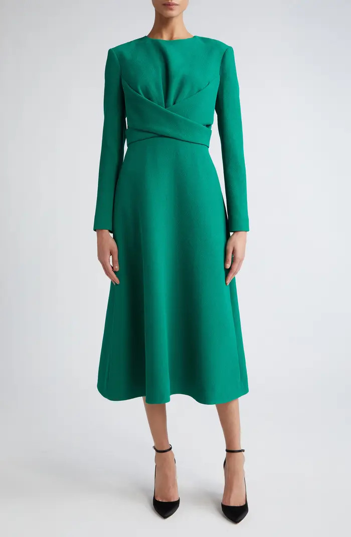 Emilia Wickstead Elta Wrap Front Long Sleeve Double Crepe Midi Dress | Nordstrom | Nordstrom