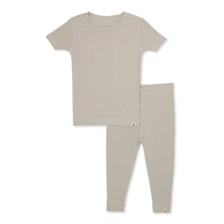 easy-peasy Toddler Unisex Organic Short Sleeve Top and Pants Pajama Set, 2-Piece, Sizes 12M-5T | Walmart (US)