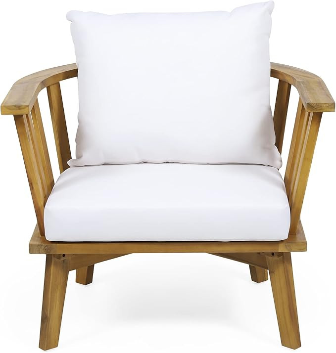 Christopher Knight Home Dean Outdoor Wooden Club Chair with Cushions, White and Teak Finish | Amazon (US)